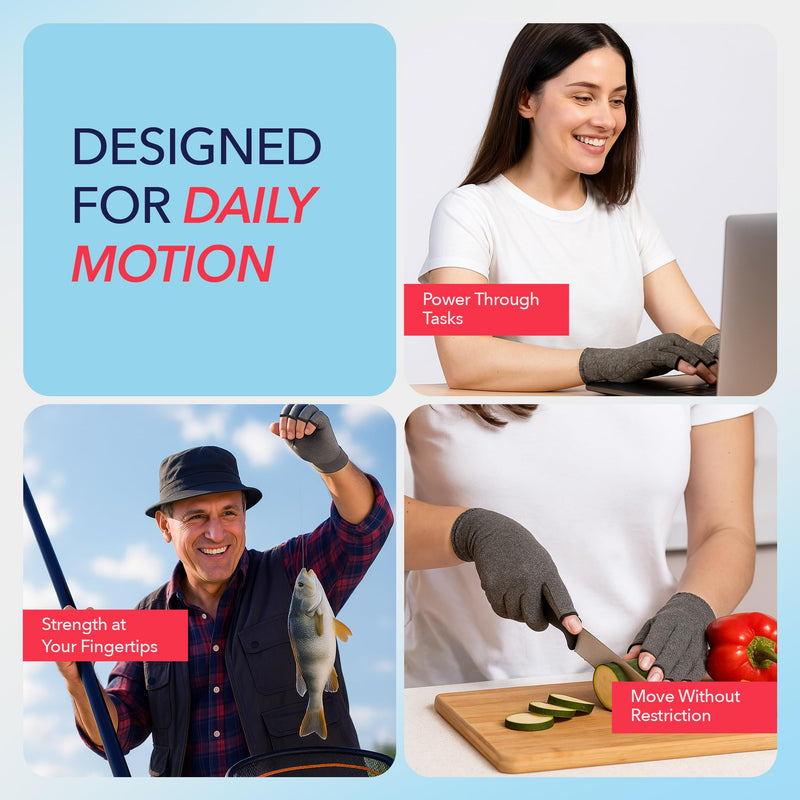 Doctor Developed Arthritis Gloves For Women & Men - Compression Fingerless Gloves - Compression Gloves For Pain Relief, Arthritic Joint Relief & Carpal Tunnel With Dr Handbook, 2 Pairs (M) Medium Gray - 2 Pack