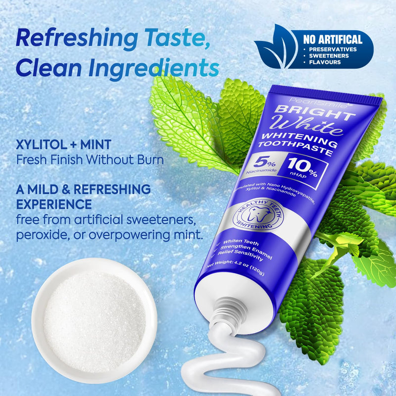[Australia] - PearlSmile Whitening Toothpaste – 10% Nano Hydroxyapatite Toothpaste + 5% Niacinamide – Gently Whitens, Strengthens Enamel & Supports Sensitive Teeth – Fluoride-Free, Travel Size 4.2oz (120g) Natural Peppermint 4.2 Ounce (Pack of 1) 