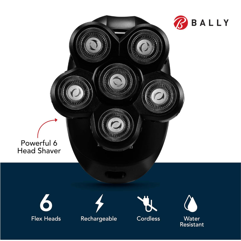 [Australia] - Bally 6 Head Floating Shaver, Total Grooming with 6-in-1 Multi-Functional Electric Floating Shaver, 6 Heads, LED Display, Lithium Rechargeable, 50 Min Usage 