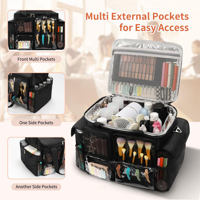 Large Hairstylist Traveling Bag, Hair Tool Organizer with Removeable Dividers, Hairdresser Hair Tools Travel Bag with Multi Pockets, Professional Makeup Artist Bag with Shoulder Strap Large(16.1x10.6x11in)