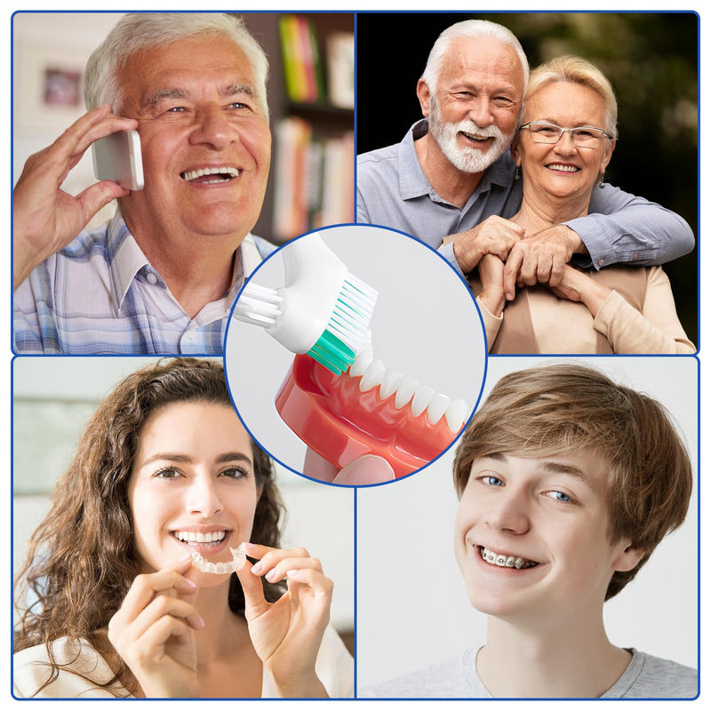 [Australia] - Pack of 4 Portable Denture Cleaning Brushes, with Multi-Layer Bristles and Ergonomic Rubber Handle, Portable Double-Sided Denture Brush for Denture Care (4 Colors) 