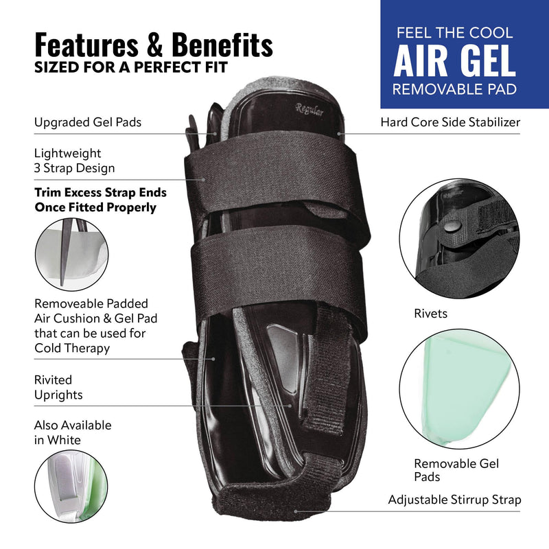[Australia] - AnklePro Air Gel Stirrup Ankle Brace, Hard Core Side Stabilizer With Removable Cold Therapy Air Cushion & Gel Pad for Ankles, Ankle Brace for Women and Men, Ankle Support, Regular, White 
