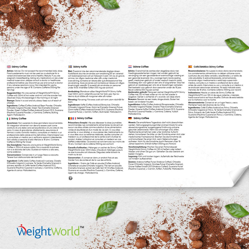 [Australia] - Skinny Coffee - Arabica coffee with chlorella, green tea, green coffee, guarana & L carnitine - low carb, keto coffee - low in calories & high in fiber - 28 day supply - WeightWorld 