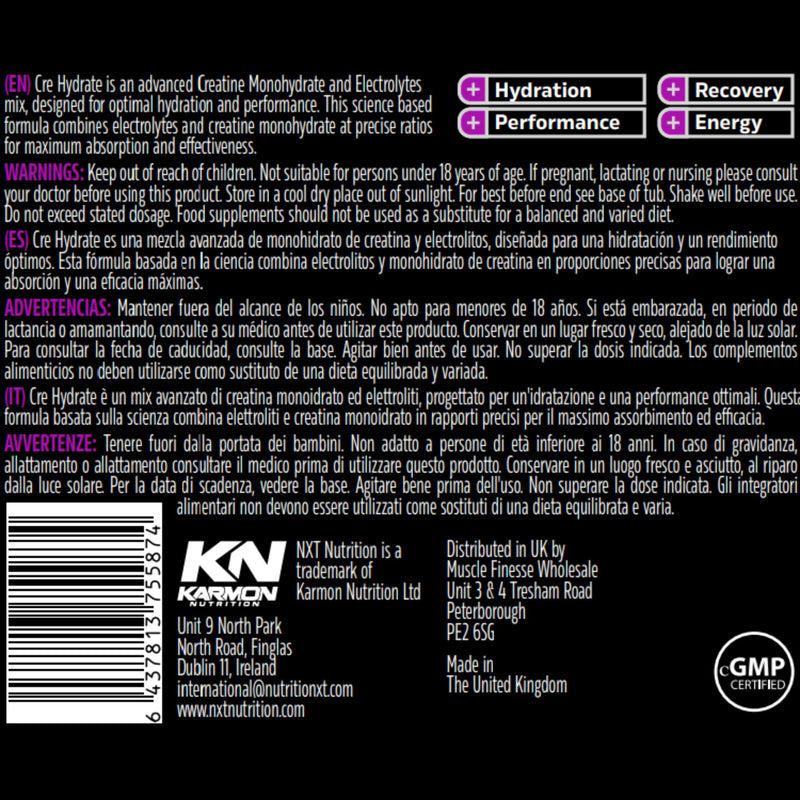 NXT Nutrition Creatine Powder and Electrolyte Mix, 100% Pure Creatine Monohydrate Powder for Strength and Power with Hydrating Electrolytes (180g, mmmto) 180g