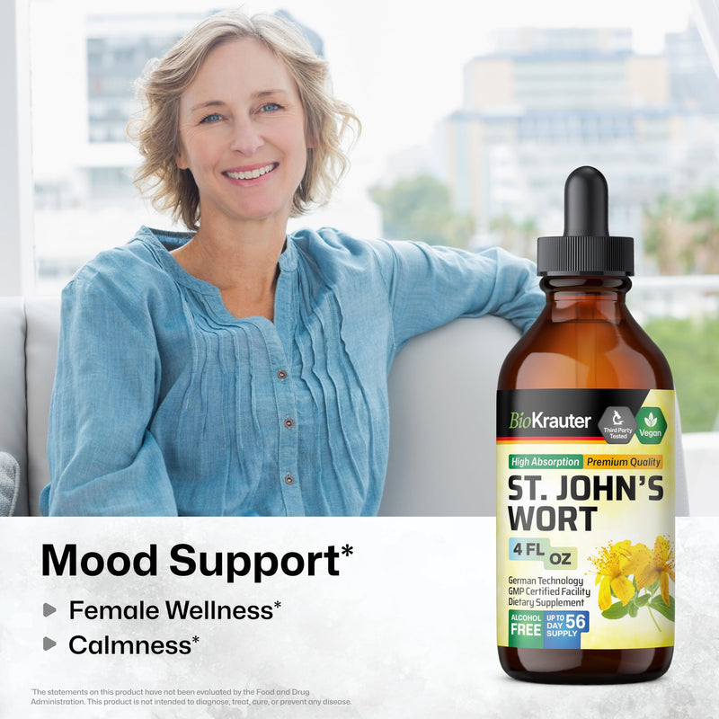 [Australia] - St Johns Wort Tincture - Organic Hypericum Perforatum Liquid Extract for Mood Support - High Absorption - St Johns Wort Alcohol Free Vegan Drops 4 Fl.Oz. 4 Fl Oz (Pack of 1) 