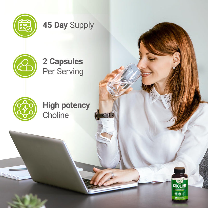 Nested Naturals Choline Bitartrate 500mg Per Serving - High Potency Choline Supplements - Supports Cognitive Performance & Liver Function - 100% Vegan & Non-GMO Choline - 90 Vegan Capsules 90 Count (Pack of 1)