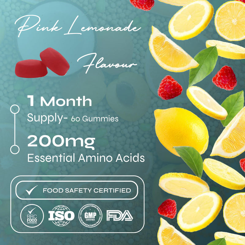Known Essential Amino Acids Gummies – Pink Lemonade Flavour – Vegan Gummy Supplement with 200mg Amino Acids – Muscle Health & Recovery – 3 Month Supply – for Men & Women