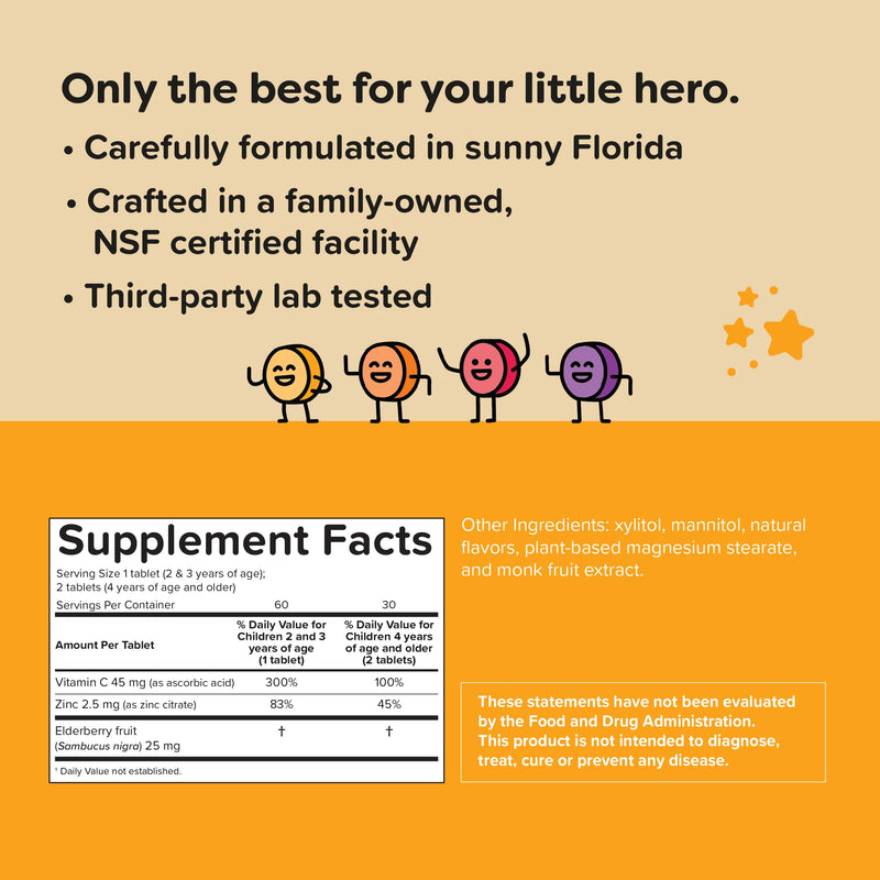 [Australia] - Renzo's Invincible Vitamin C for Kids with Elderberry & Zinc - Dissolvable Kids Vitamins for Immune Support - 60 Orange-Flavored Melty Tabs 60 Count (Pack of 1) 