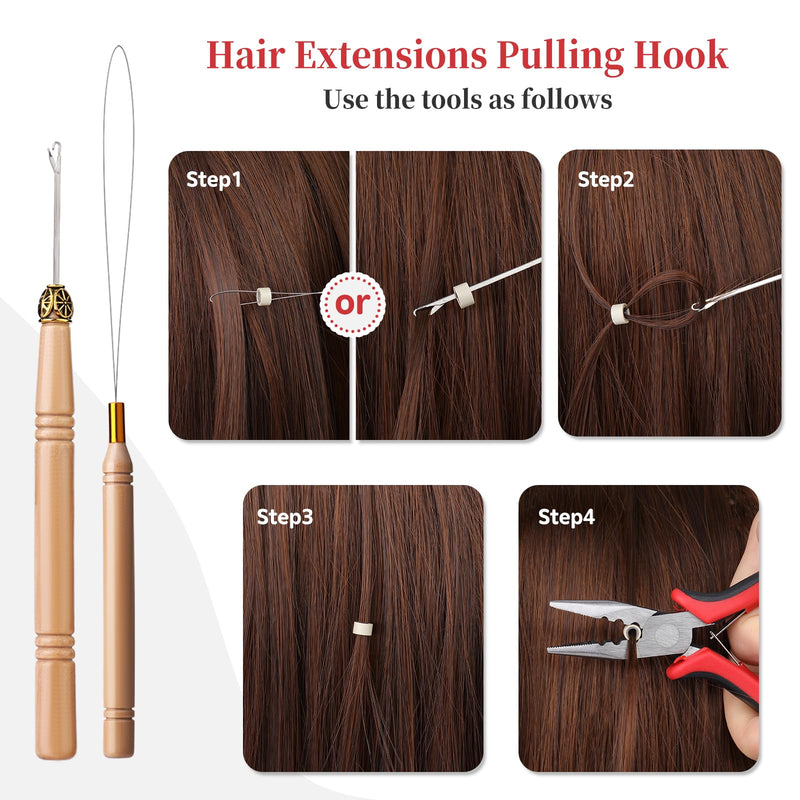 [Australia] - Hair Extension Tools Kit, 5 Colors 1000Pcs Micro Silicone Rings Beads with Hair Extension Remove Pliers, Pulling Hook, Threads, Needle for Hair Extensions Hair Styling 
