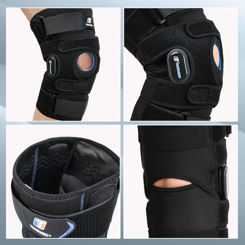 Knee Brace for Men & Women, Pull on Hinged Knee Support with Side Stabilizers and GEL Patella, X-Straps Fixing, Knee Braces for Knee Pain, Meniscus Tear, ACL, PCL, MCL, Arthritis, Right Left Leg Brace Large Black New