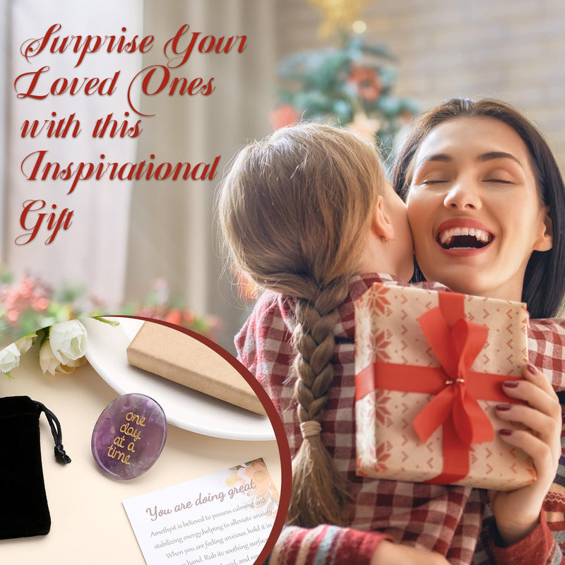 [Australia] - QINJIEJIE Amethyst Crystals Thinking of You Gifts for Anxiety Relief Items You Got This One Day at A Time Inspirational for Best Friend Encouragement Gifts for Women Sobriety for Men 