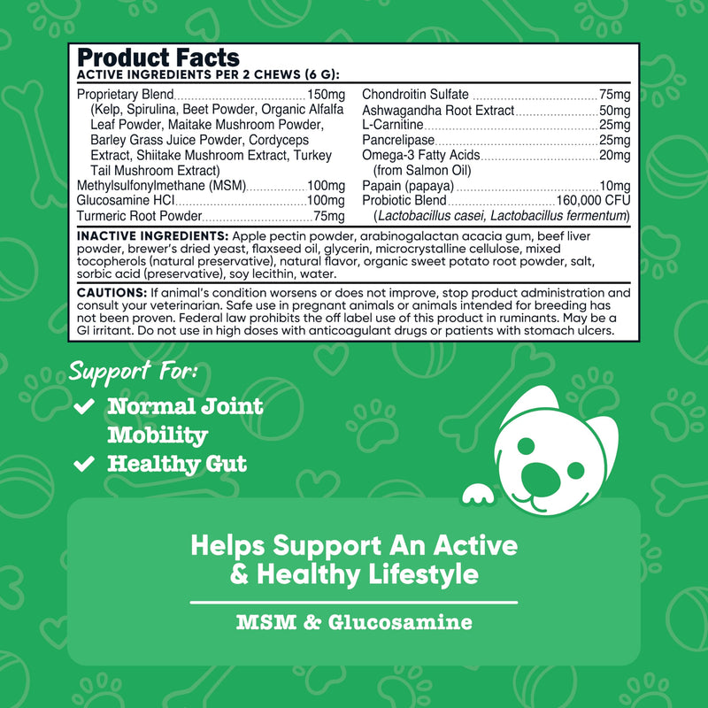 Nutricost Pets Multi-Functional Active & Healthy Lifestyle Support Soft Chews for Dogs (Beef Flavor) 60 Soft Chews - PawsPlanet Australia