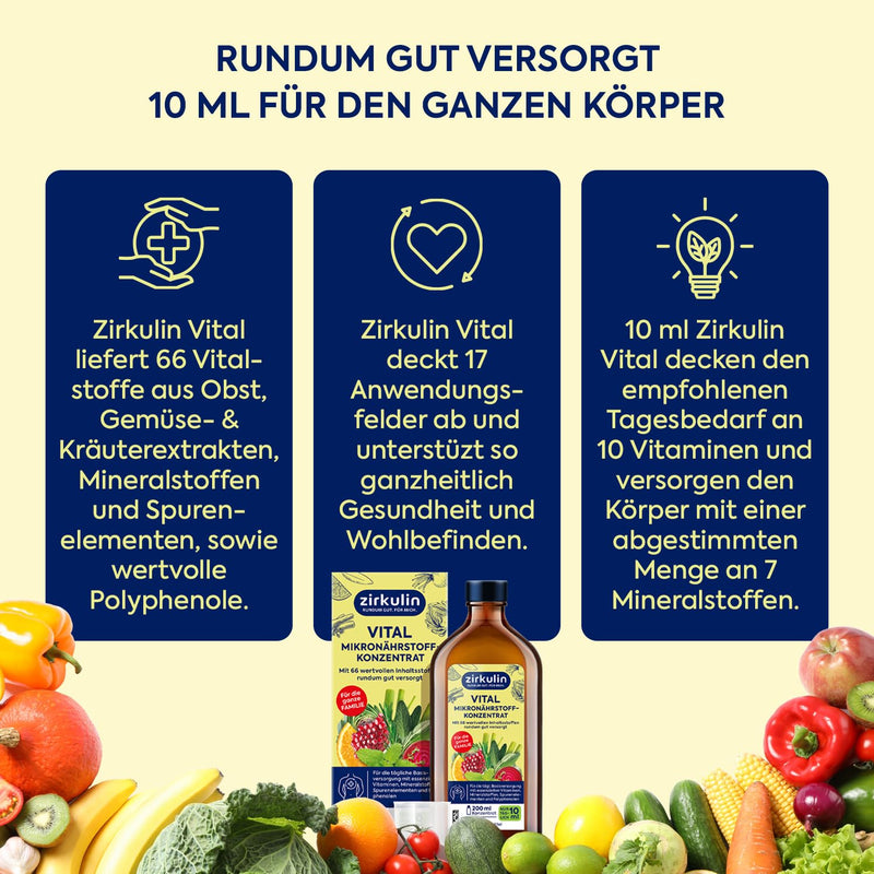 [Australia] - Zirkulin Vital micronutrient concentrate (200ml) - 20 day range - 66 vital substances from fruit, vegetables and herbs - high organic content and valuable polyphenols - vitamins and minerals for the family 200 ml (pack of 1) 