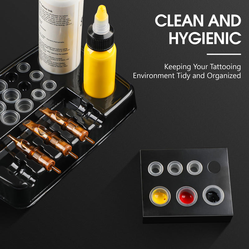 [Australia] - RHEIN 18 Tattoo Dip Foam Cup 2 Ink Cup Holders 12 Ink Tray Cleaning Needles Tip Tattoo Cleaning Supplies Disposable Professional 