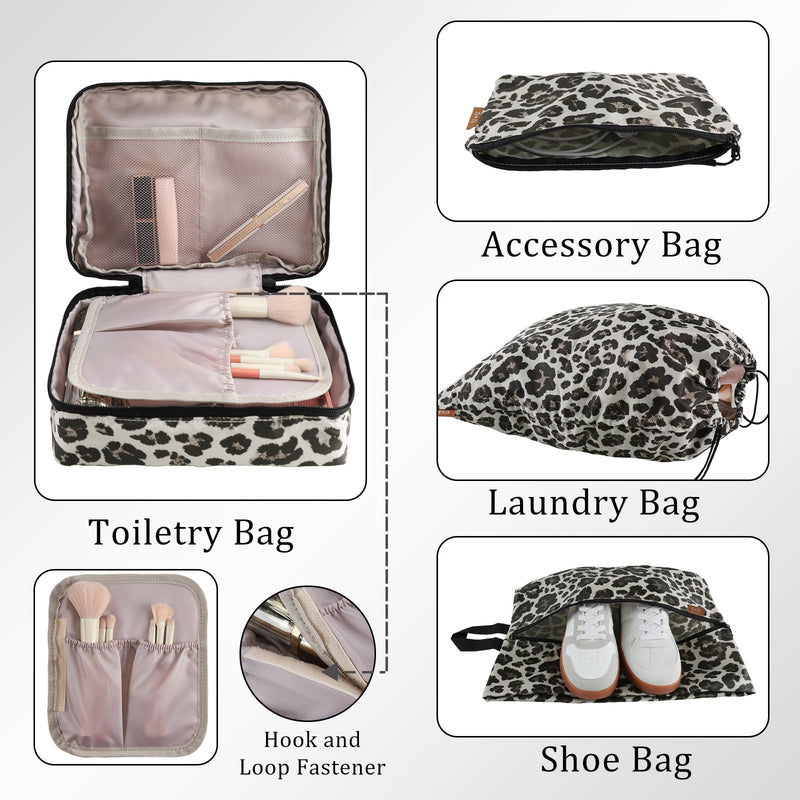 U+U 10 Set Compression Packing Cubes, Travel Organizers (Leopard) | Space-Saving & Complete Travel Set Leopard-02