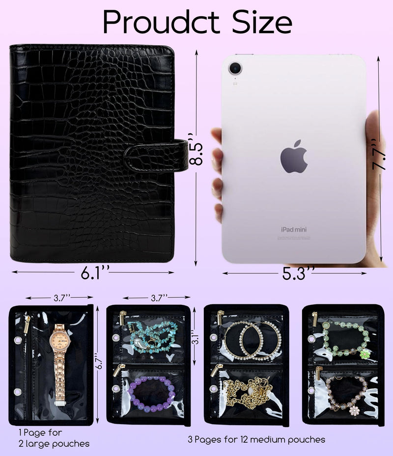 Travel Jewelry Organizer Case with Zipper Velvet Pouch and Jewelry Storage Book Binder For Earrings, Rings, Necklace, Bracelet