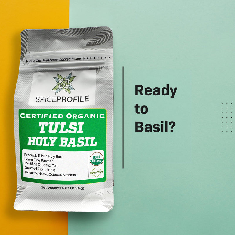 [Australia] - Spice Profile | USDA Certified Organic Holy Basil (Tulsi Leaf) Powder | Resealable 4oz Pouch | For Vitality & Wellness | Perfect for Teas & Drinks 