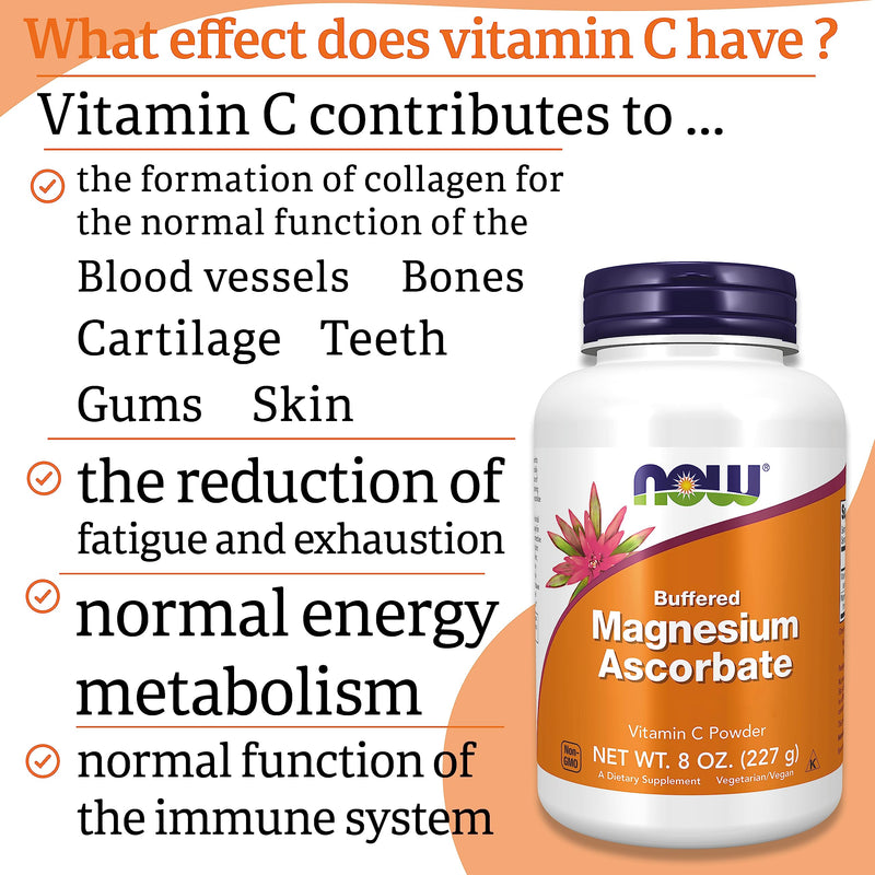 Now Foods, Magnesium Ascorbate, 227g Vegan Powder, Vitamin C, Minerals, Gluten Free, Soy Free, Vegetarian