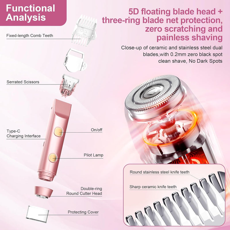 [Australia] - Bikini Trimmer for Women Pubic Hair: 2 in 1 Electric Razors for Women - Rechargeable Electric Shaver - IPX7 Waterproof Bikini Shaver for Travel & Shower Use in Summer (Rose Gold) Rose Gold 