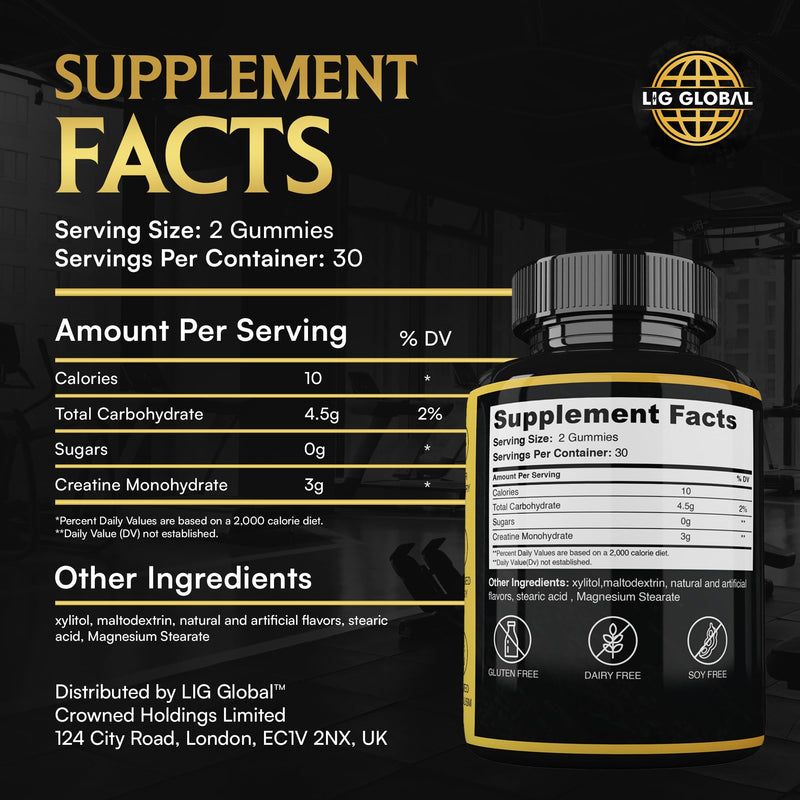 Premium Creatine Gummies – 4500 MG Creatine Monohydrate Per Serving – Lab Verified for Purity – Supports Strength, Recovery & Brain Function, Zero Sugar – 60 Gummies