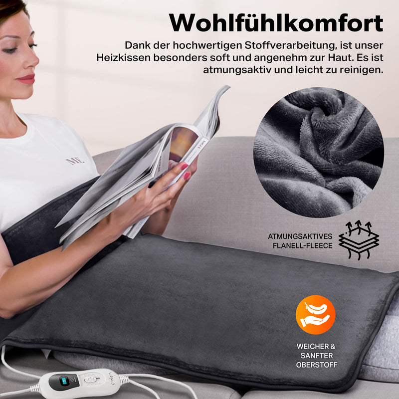 [Australia] - sinnlein heating pad, 60x85cm, electric for back, shoulder, neck | Heat pad with 3 temperature levels & automatic switch-off (anthracite) anthracite 