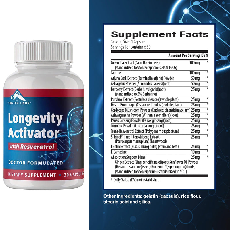 Longevity Activator Anti-Aging Supplement Dietary Supplement, Natural Antioxidants with Resveratrol - Supports Immune Function and Healthy Memory 30 Count (Pack of 1)