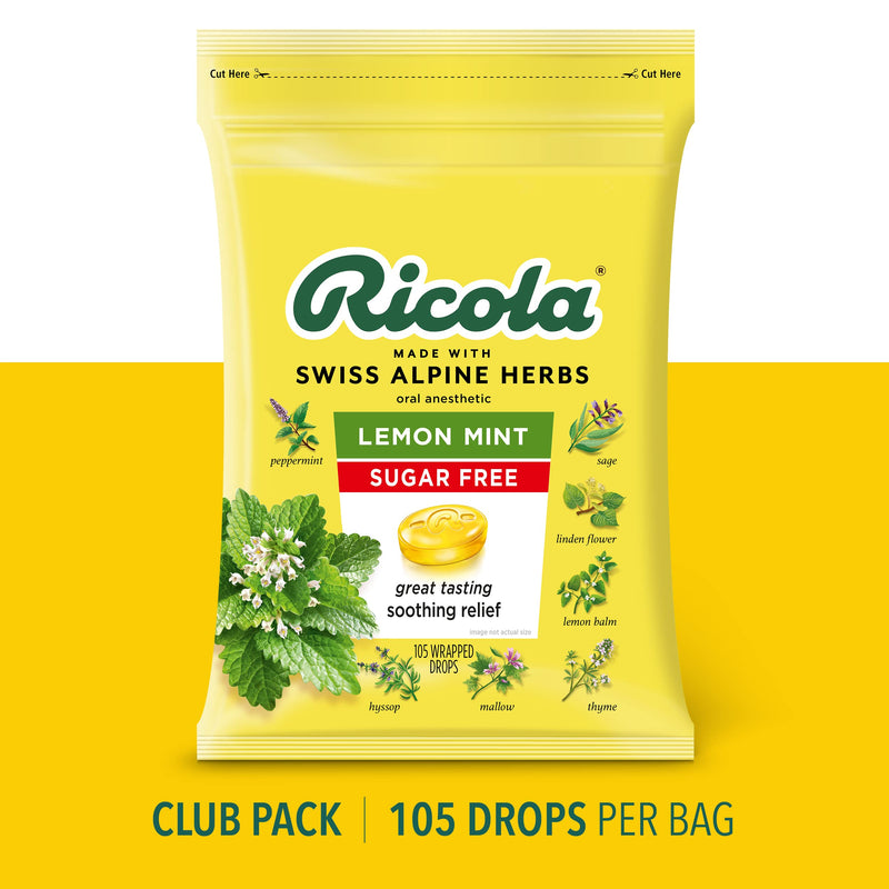 [Australia] - Ricola Sugar Free Lemon Mint Herbal Cough Suppressant Throat Drops, 105ct Bag Medication 