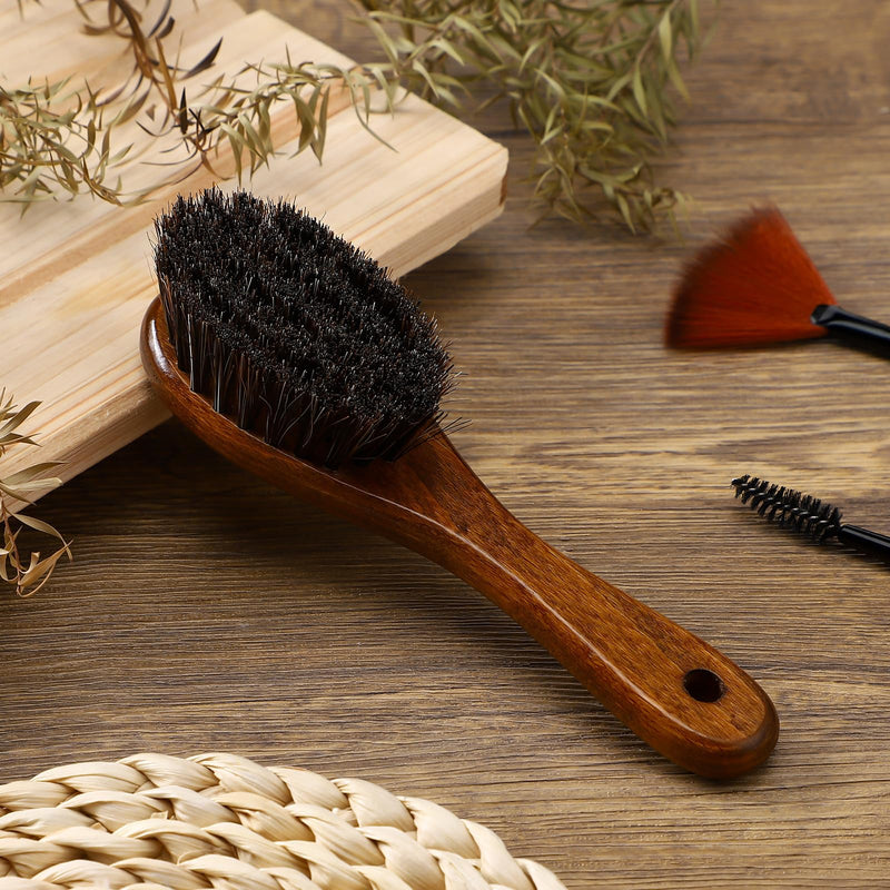 Patelai 4 Pieces Barber Fade Brush Set with Natural Fiber Wooden Handle Beard Styling Brush, Neck Duster, and Cleaning for Men's Grooming (Brown) brown
