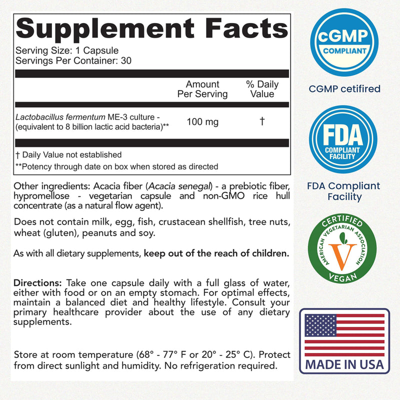 Reg'Activ Essential ME-3 Glutathione Supplement, Probiotic, 30 Vegan Caps | 8 Billion CFU of Lactobacillus Fermentum ME-3 Supports Glutathione Activity and Natural Antioxidant Defenses.*