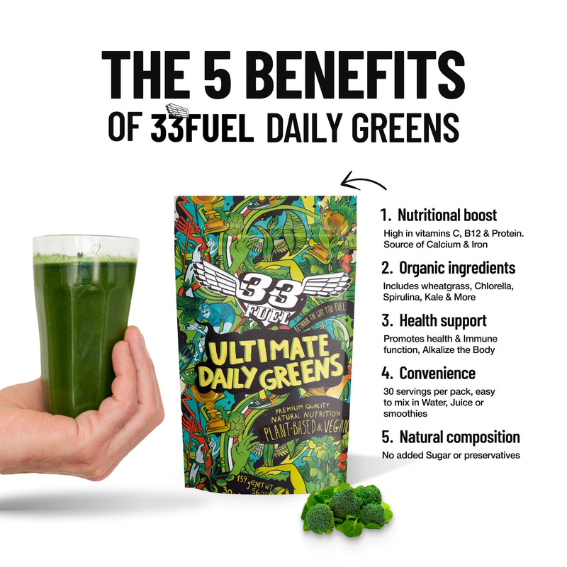 33Fuel Daily Greens Powder - UPF-Free Premium Superfood & Fibre Blend for Gut Health with only Natural Ingredients, Daily Greens Super Blend, Vegan, Handmade in the UK – Orange 159 g (Pack of 1)