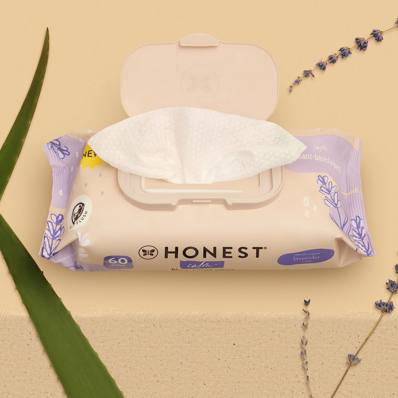 [Australia] - The Honest Company Calm + Cleanse Naturally Scented Wipes | Cleansing Multi-Tasking Wipes | 99% Water, Plant-Based, Hypoallergenic | Lavender, 60 Count 