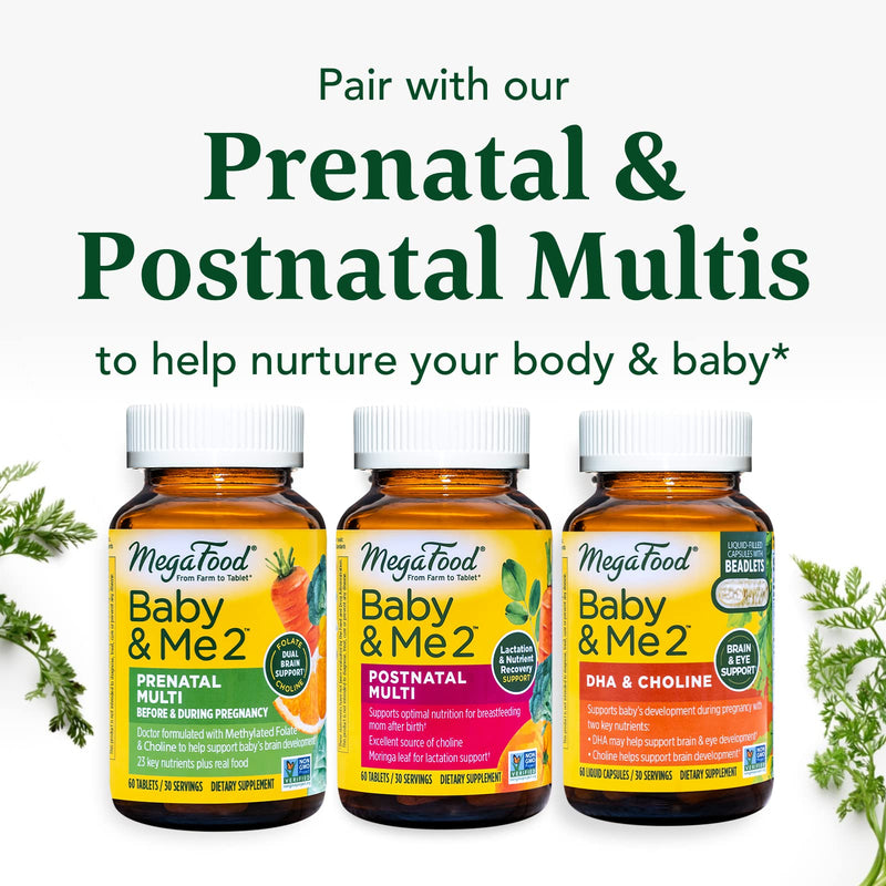 [Australia] - MegaFood Baby & Me 2 Prenatal DHA & Choline - Vitamins for Women - Plant-Based Liquid DHA and Choline for Baby's Brain and Eye Development During Pregnancy - Vegan - 60 Capsules (30 Servings) 60 Count (Pack of 1) 
