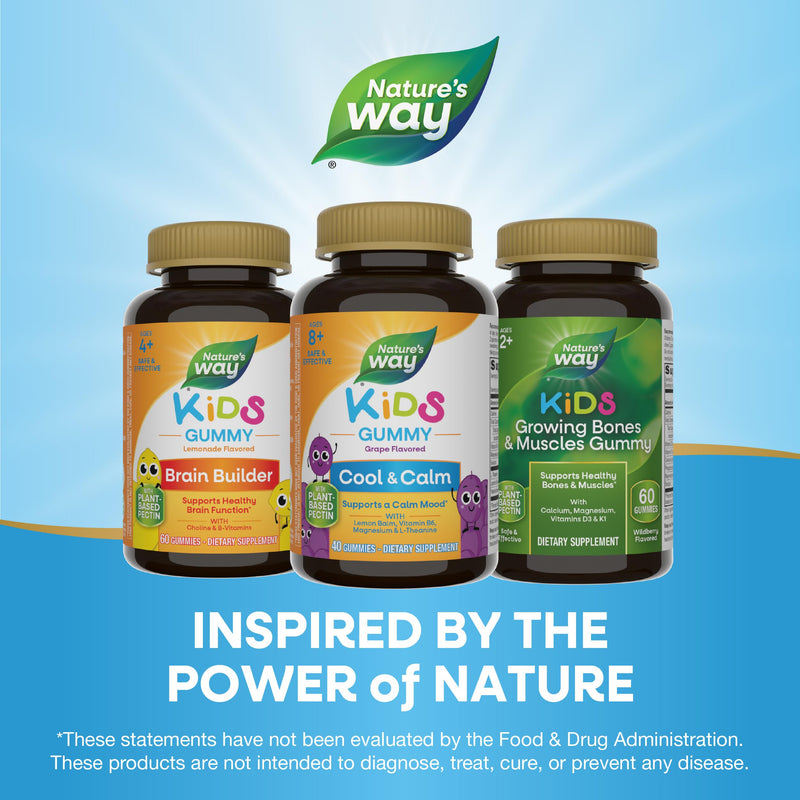 Nature's Way Kids Cool & Calm Gummies, Supports a Calm Mood*, 40 ct | For Kids Ages 8+, Lemon Balm, Magnesium, Vitamin B6, L-Theanine, Grape Flavored, Vegetarian, Dairy-Free, Gluten-Free 40 Count (Pack of 1)