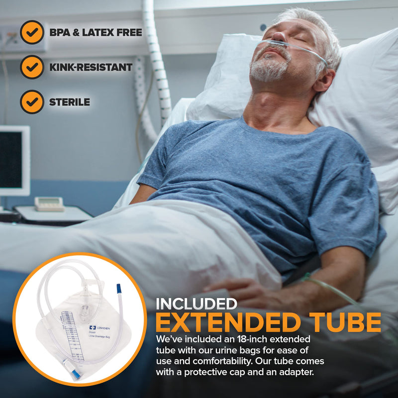 [Australia] - Urine Drainage Bag with 18” Extended Tube (5 Pack) - Urine Bag with Anti-Reflux Chamber with Splash-Resistant Drain Spout - 2000 mL Vinyl Urine Bags for Men - 40" Tube Drainage - Stock Your Home 5 Pack 