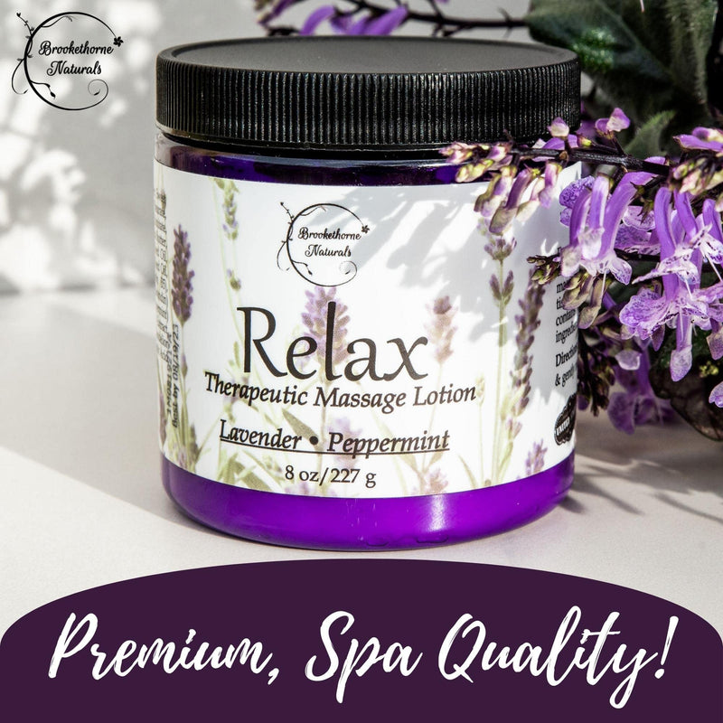 [Australia] - Relax Therapeutic Massage Lotion – All Natural Enriched with Lavender & Peppermint Essential Oils Perfect for Massage Therapy - Massage Cream for Full Body Massage - Brookethorne Naturals 8oz 