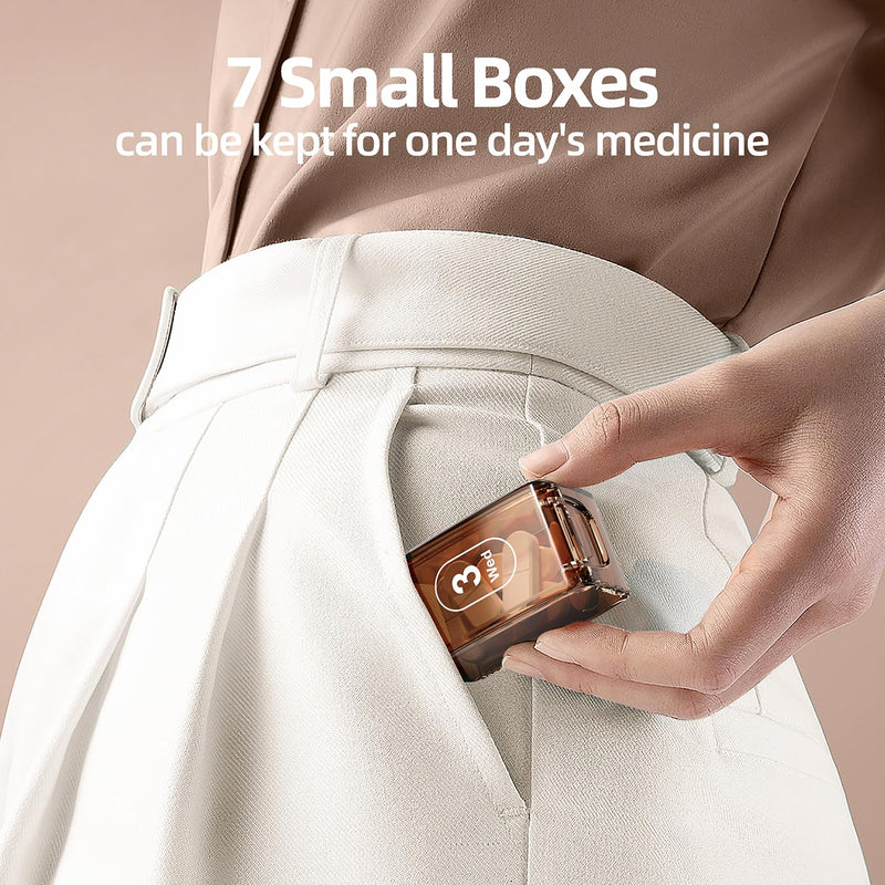 7 Day -Pill -Organizer with Removable -Daily Boxes – Large Capacity BPA-Free Weekly Medicine Box, Transparent Moisture-Proof Vitamin Organizer with Secure Lid & Travel-Friendly Design