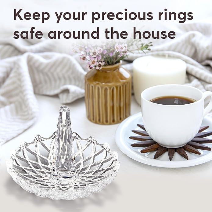 [Australia] - H&D Well-Crafted Crystal Glass Wedding Ring Holder Clear-round 2 