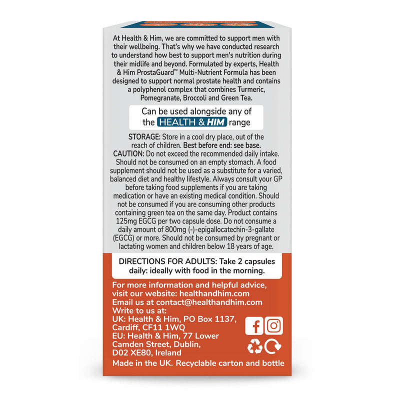Health & Him Prostaguard Supplements for Men - 1 Month Supply, 60 Capsules - with Polyphenol Blend, Turmeric, Selenium & Zinc, Vegan, Gluten Free 60 count (Pack of 1)