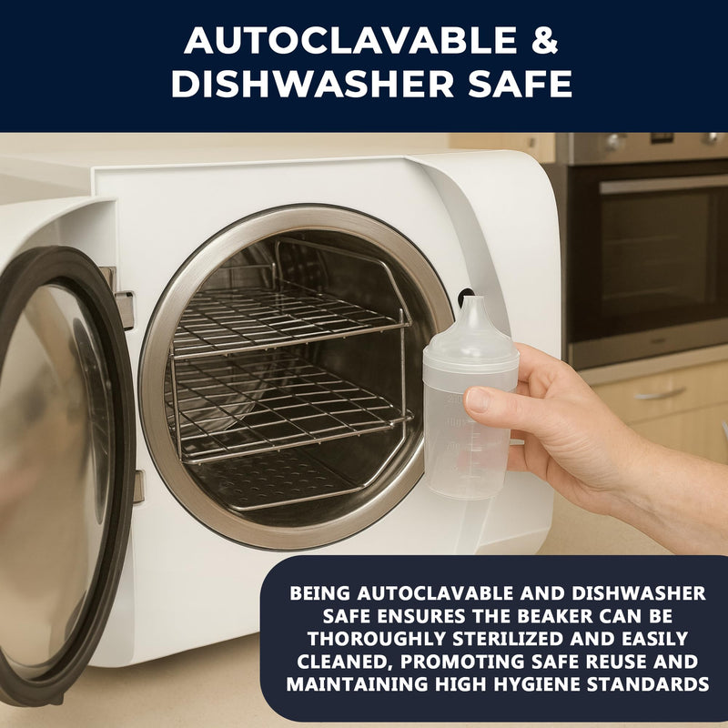 2 Pack Clear, Wide Spout, Feeding Beakers 200ml With Graduated Measurements In ML And Max Temperature, Spill-Proof, DishWasher And Microwave Safe, Care Homes, Carers, Reusable UK Made (Wide Spout II)