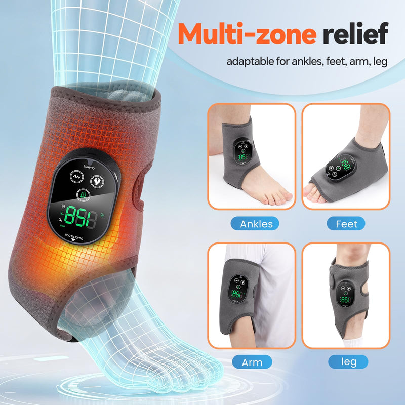 BAISEMAIN Cordless Foot Massager for Neuropathy, Foot and Ankle Massager, Ankle Heating Pad with Massage, 6 Heating, 3 Massage Modes&Timer, Gray