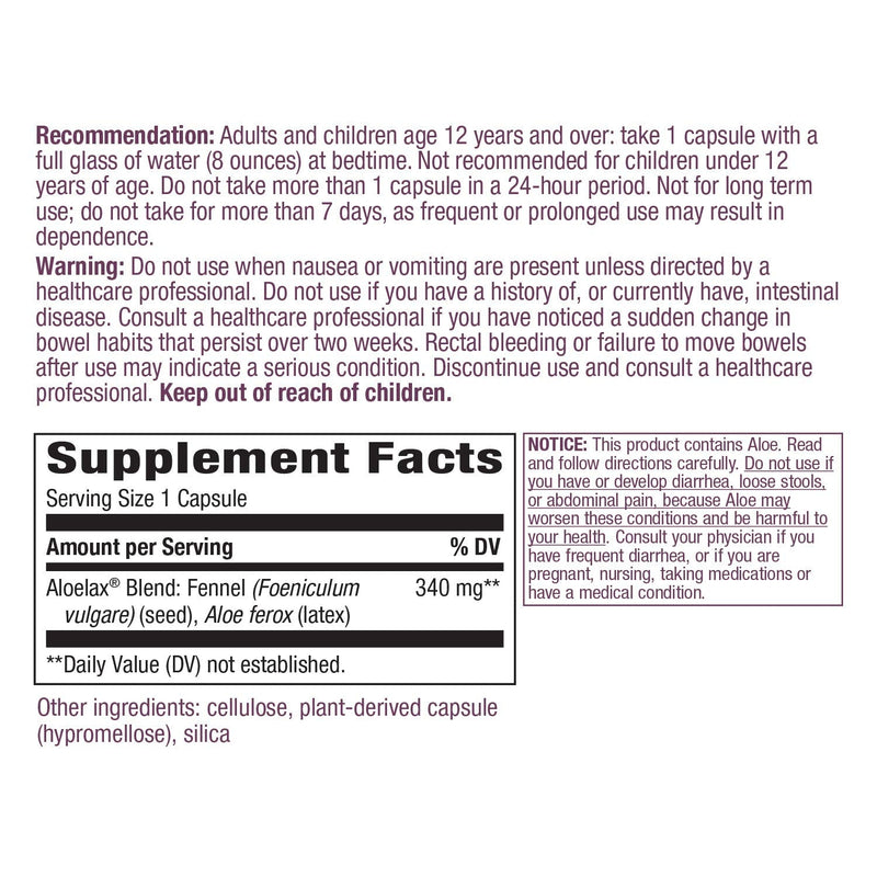 [Australia] - Nature's Way Aloelax, Premium Blend, with Fennel Seed, Occasional Constipation*, 340 mg, Vegan, 100 Capsules 
