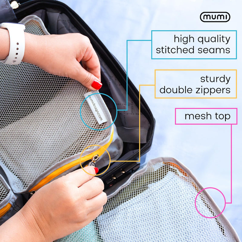 MUMI Packing Cubes for Travel - 5 Set Luggage Organizer Bags, Pink | Travel organizer bags for suitcases, carry on and backpack; holds clothes, kids items and accessories