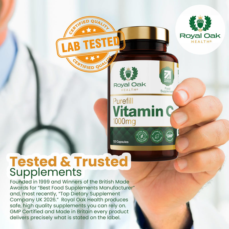100% Purefill Vitamin C 1000mg High Strength 1 Per Day Capsules | No Fillers or Binders | 4 Month Supply | UK Made VIT C Supplement | Vegan Friendly