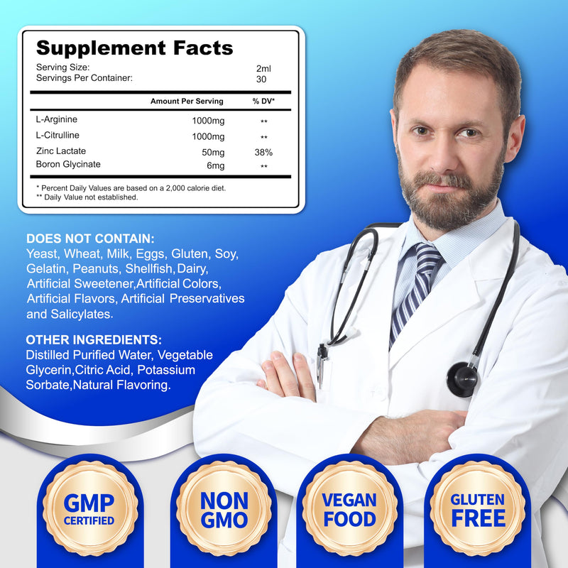 [Australia] - L-Arginine L-Citrulline Drops Liquid, L-Arginine for Men with Boron and Zinc, High Absorption L-Arginine L-Citrulline Supplements, Sublingual Liquid L-Arginine 1000 mg,Vegan, Non GMO, 60ml 