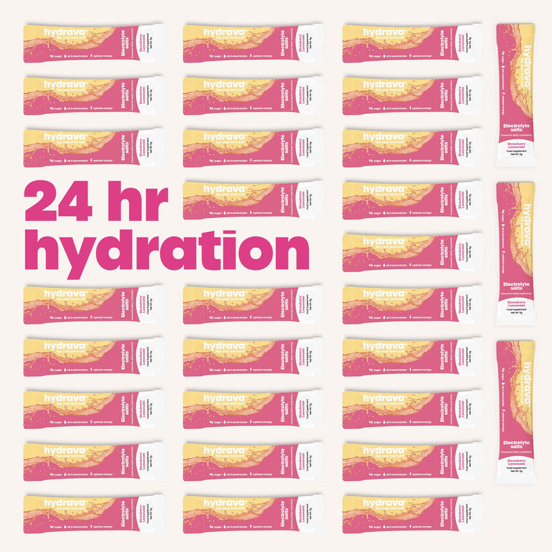 Electrolyte Sachets | 30 Pack | Sugar Free Electrolytes with Sodium, Magnesium, Vitamin C & More | Rehydration Powder with All Natural Flavours and Zero Sugar | Strawberry Lemonade