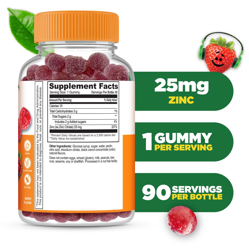 [Australia] - Lifeable Zinc for Kids | 25mg | Great Tasting Natural Flavored Zinc Gummies | Gluten Free Vegetarian Non GMO Zinc Supplements | Kids Zinc for Immune Support | 90 Gummies 