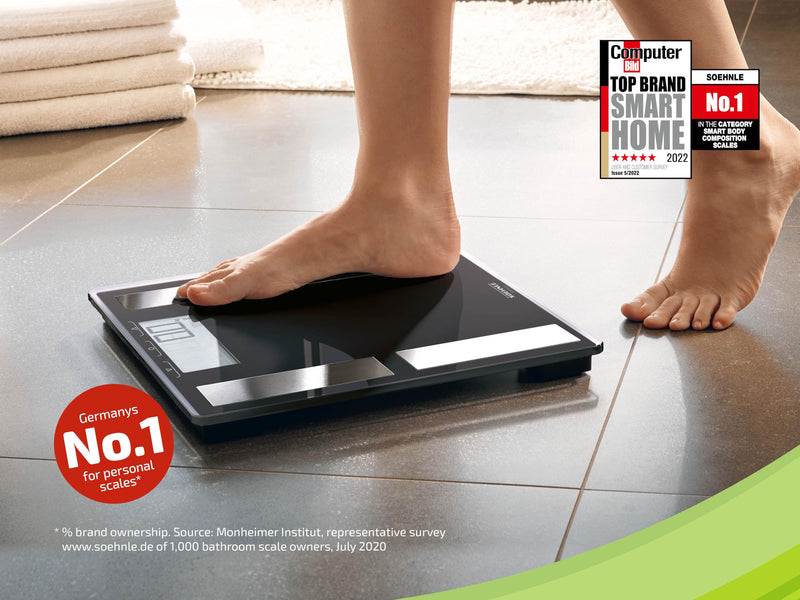 [Australia] - Soehnle Shape Sense Connect 50 with Bluetooth personal scales plus app, scales for BIA premium body analysis, body fat scales with large LCD display, black 