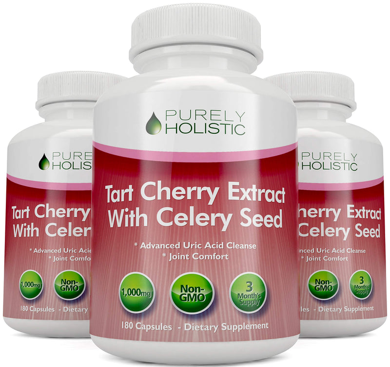 [Australia] - Tart Cherry Extract Capsules 1,000mg - 180 Capsules, 3 Month Supply - Blend with Tart Cherry and Celery Seed Powder 