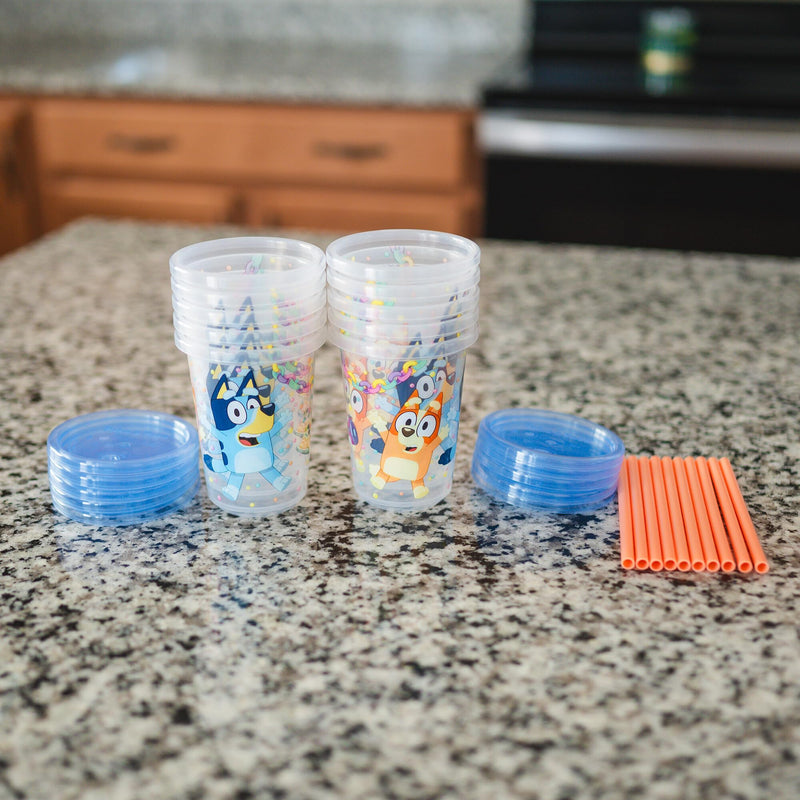 [Australia] - The First Years Bluey Take & Toss Toddler Straw Cups - Spill Proof Toddler Sippy Cups with Snap On Lids and Straws - Bluey Gifts and Bluey Party Supplies - 10 Oz - 10 Count 