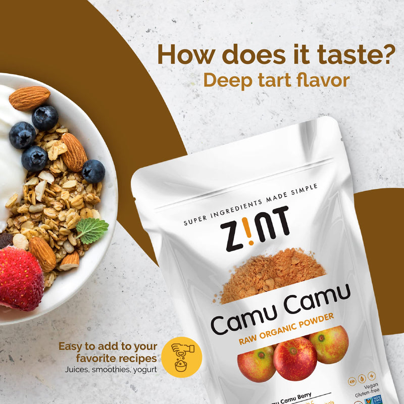 Camu Camu Powder, Natural Vitamin C by Zint: Raw Organic Antioxidant Superfood - Immune Support Booster & Anti Aging - Non GMO, Super Vitamin C Berry (3.5 oz)